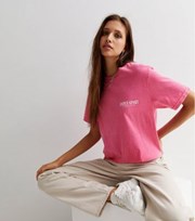 New Look Bright Pink Overdyed Aspen Sport Logo Oversized T-Shirt